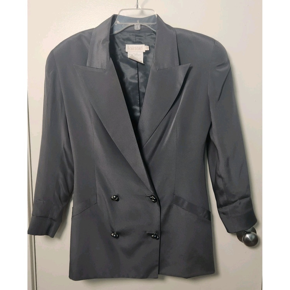 Vtg Carmelo Pomodora 100% Silk Gray Double Breasted Blazer Pearl Buttons Sz 42 8